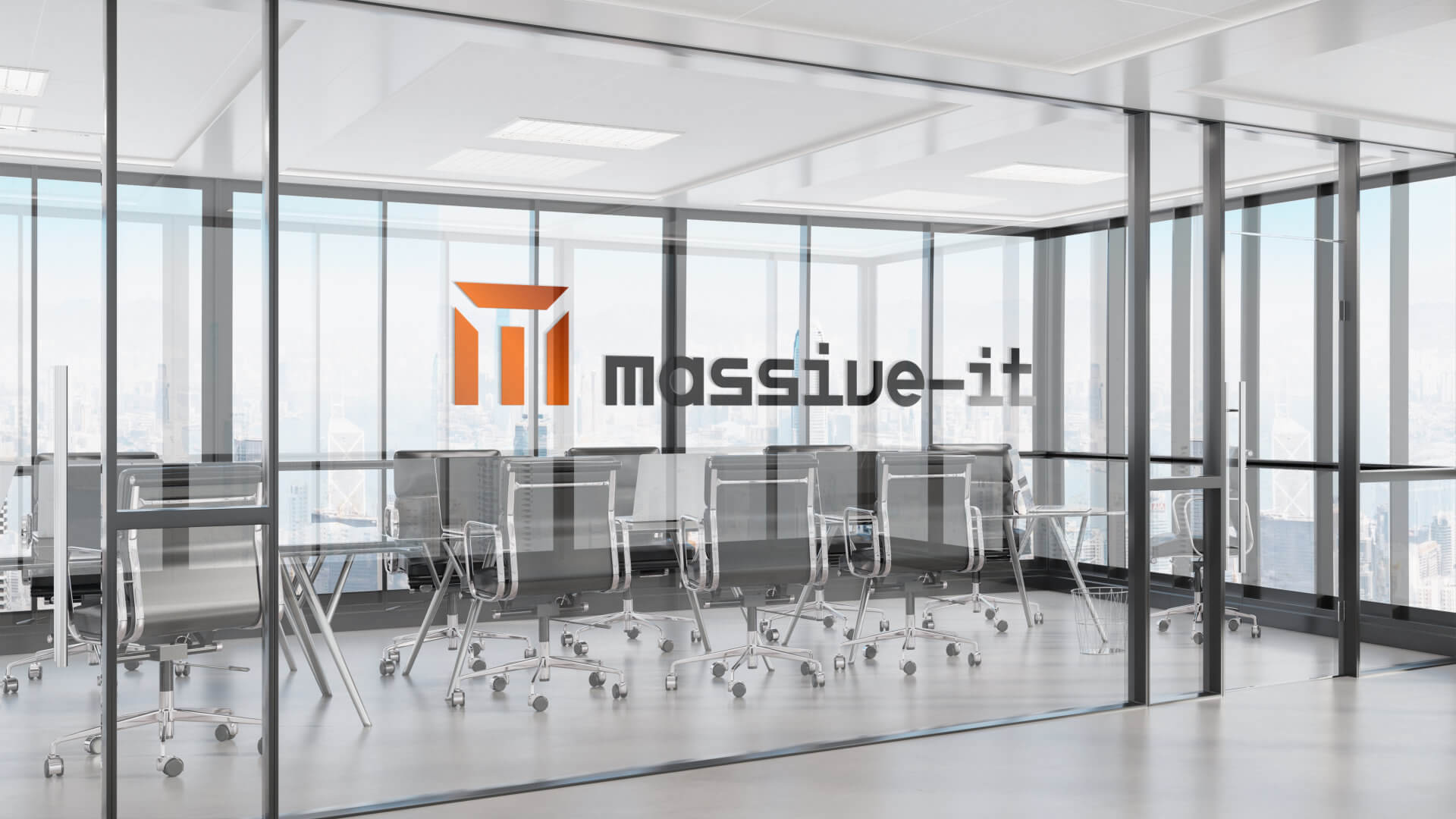 Логотип Massive-iT в интерьере современного офиса IT-компании